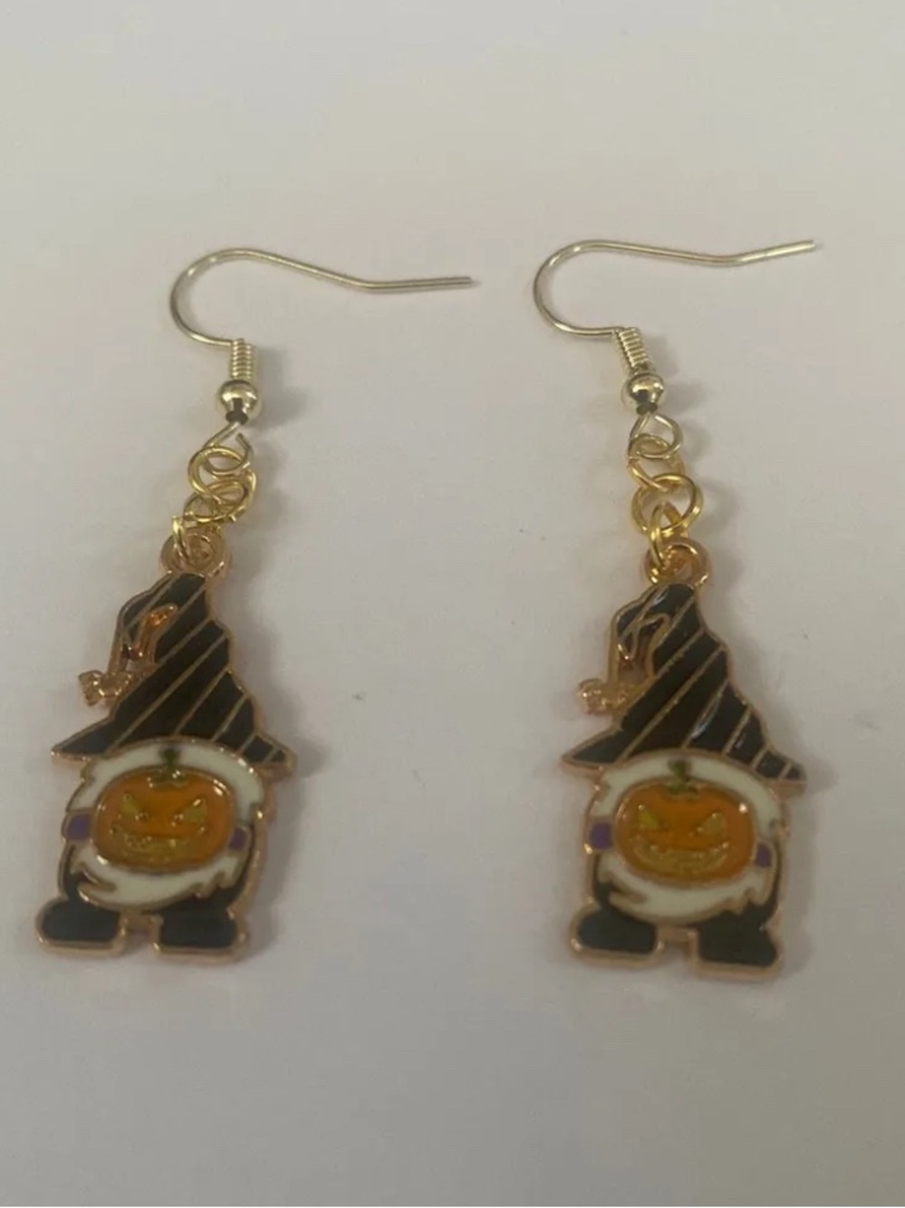 Kids Halloween Pumpkin Gnome Drop Earrings - Black and Orange